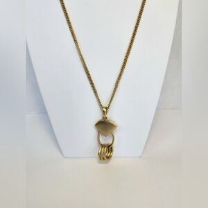 Elegant Brushed Gold Pendant Gold Tone Long Necklace